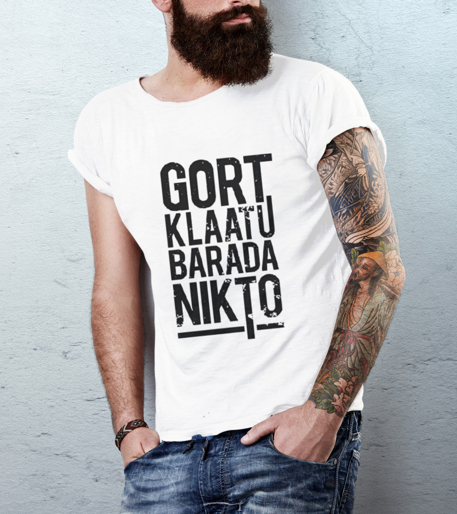 Gort Klaatu Barada Nikto Distressed The Day The Earth Stood Still T-Shirt
