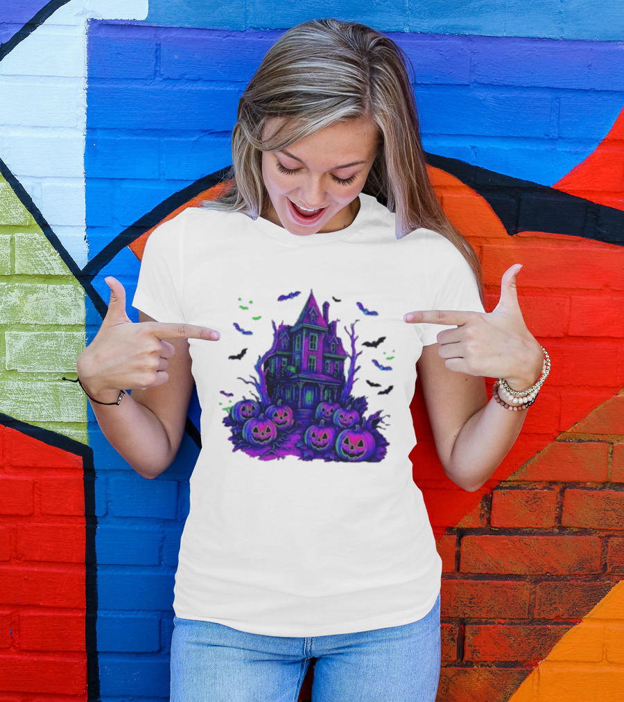 Halloween Bats Haunted House T-Shirt