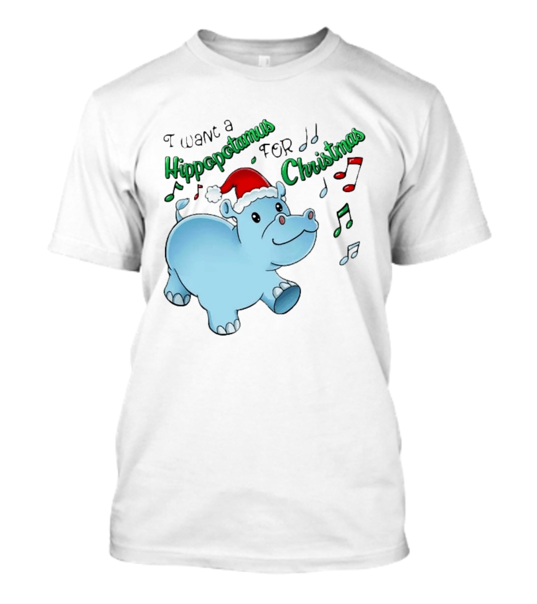 Inktastic I Want A Hippopotamus For Christmas Hippo In Santa Hat T-Shirt