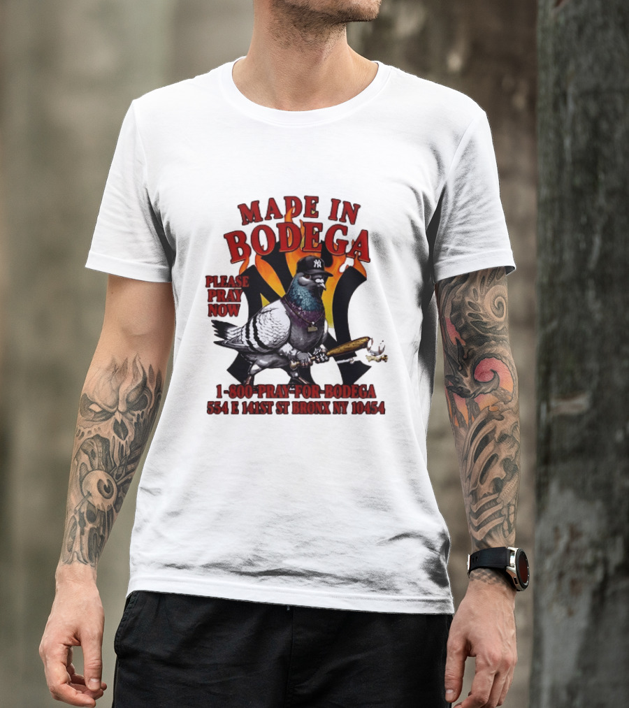 Made In Bodega New York Yankees Pigeon Baseball T-Shirt