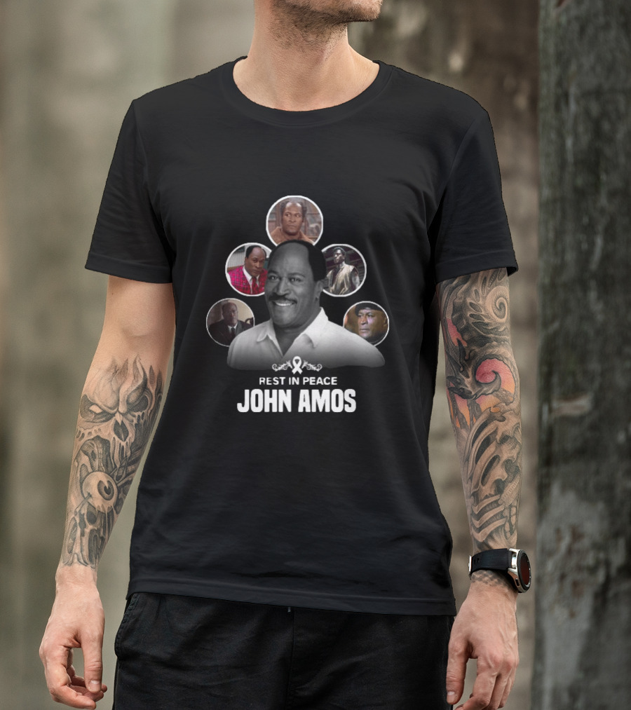 Rest In Peace John Amos Ribbon Tribute With Iconic Role Images T-Shirt