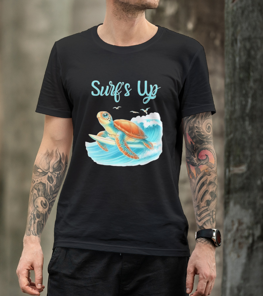 Surf's Up Turtle Riding Surfboard On Big Wave T-Shirt