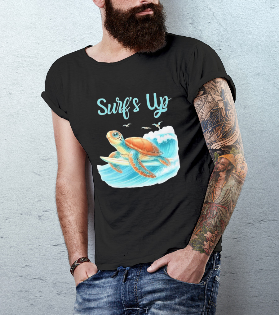 Surf's Up Turtle Riding Surfboard On Big Wave T-Shirt