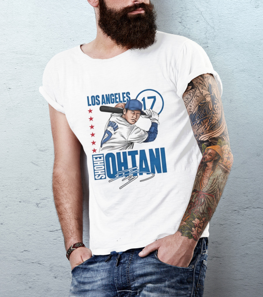 Los Angeles Shohei Ohtani 17 MLB Baseball Player Graphic With Stars T-Shirt