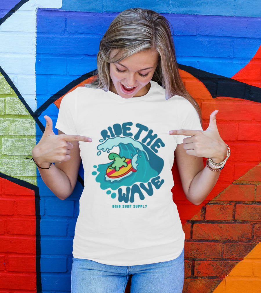 Ride The Wave Turtle Surfing Dino Surf Supply T-Shirt