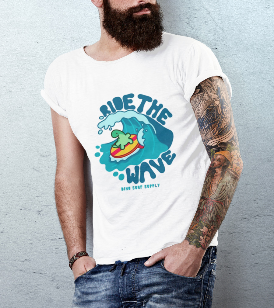 Ride The Wave Turtle Surfing Dino Surf Supply T-Shirt