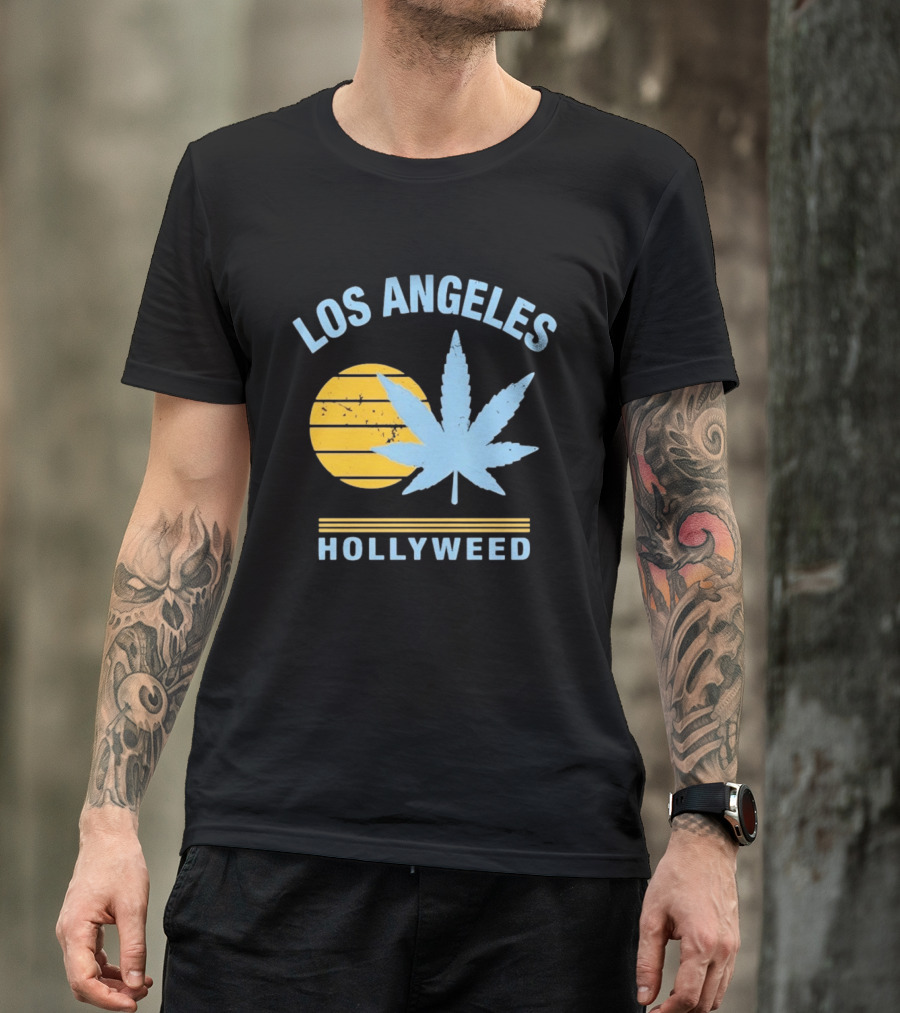 Los Angeles Hollyweed Cannabis Leaf Sunburst T-Shirt