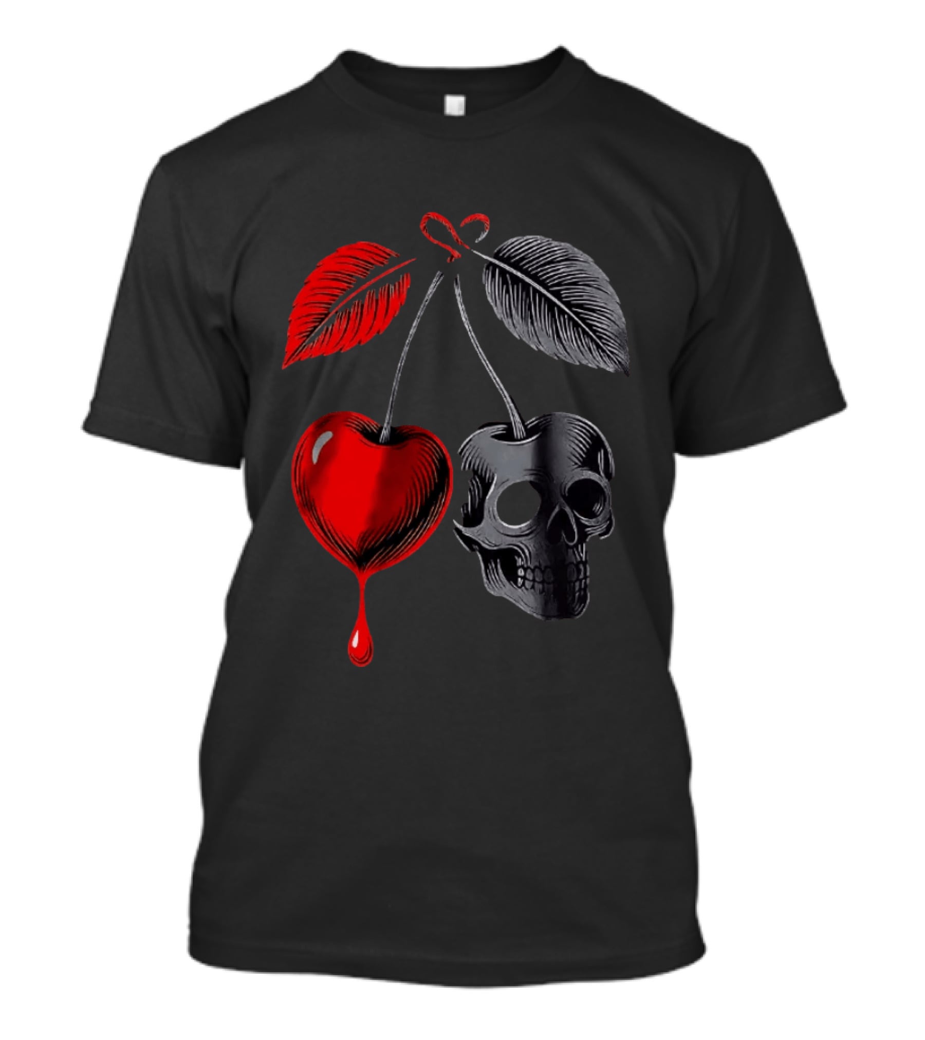 Bleeding Cherry Skull Memento Mori Gothic Macabre Dark Fruit T-Shirt