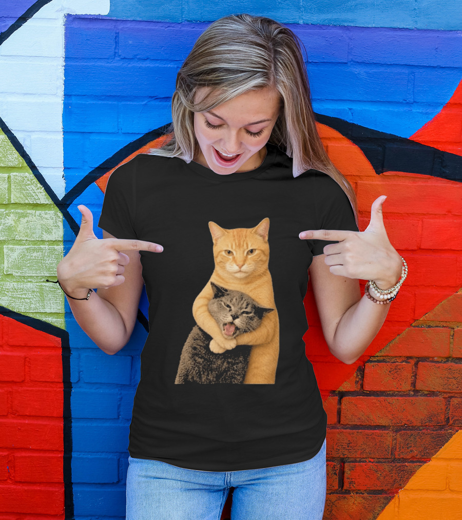 Cat Fight Meme Hugging Cats Funny Pet Lovers T-Shirt