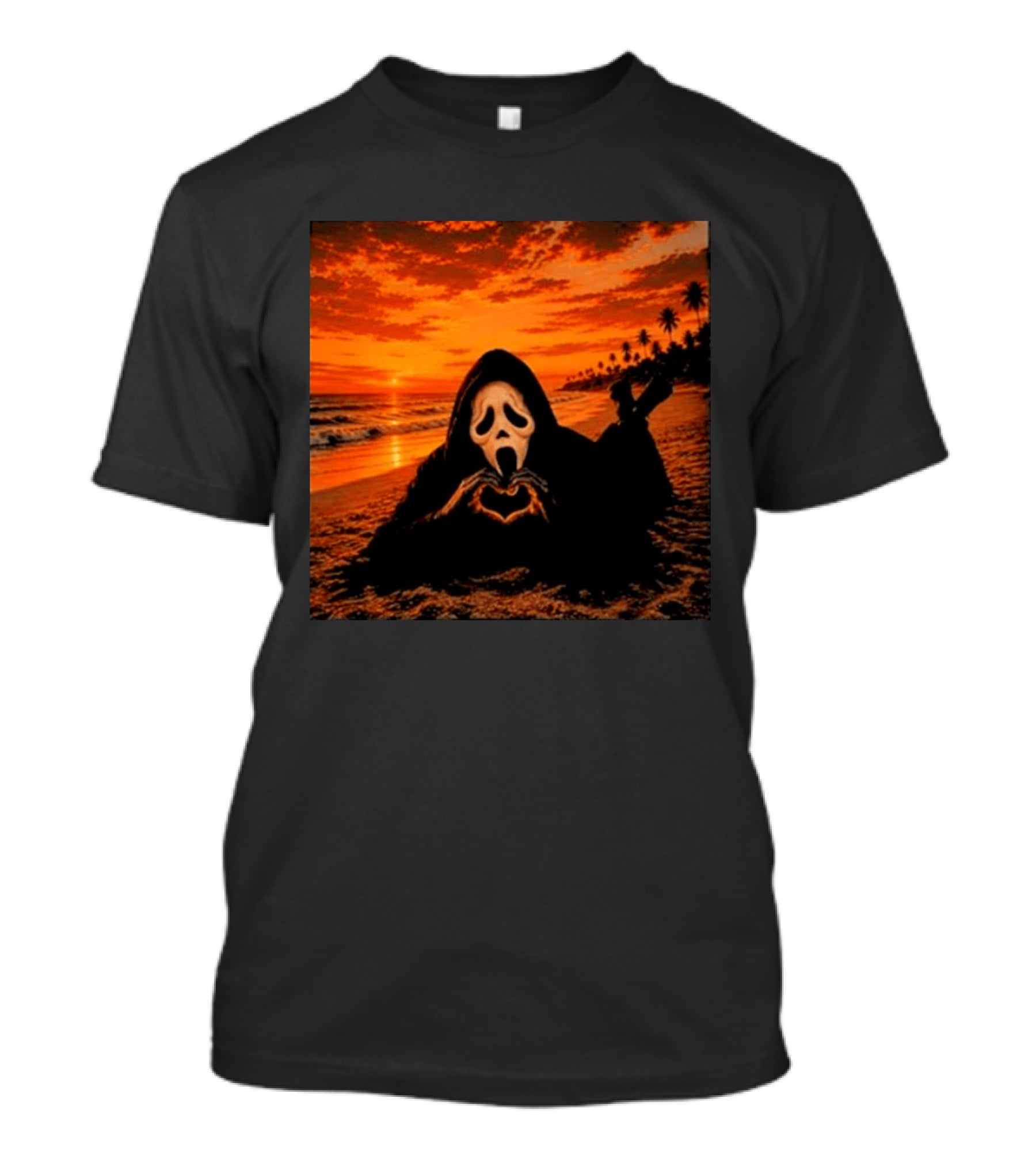 Ghostface Heart Hands Beach Sunset Halloween 2026 T-Shirt