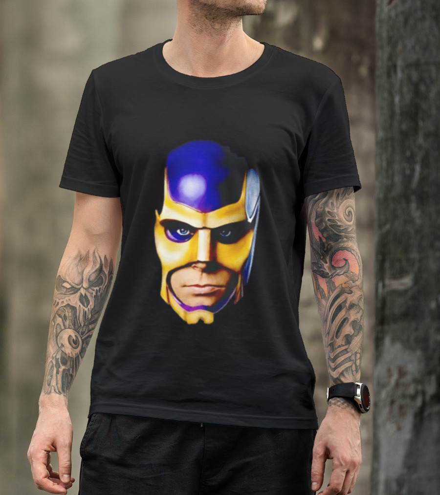 Realistic Painted Purple Gold Superhero Mask Face Close Up T-Shirt