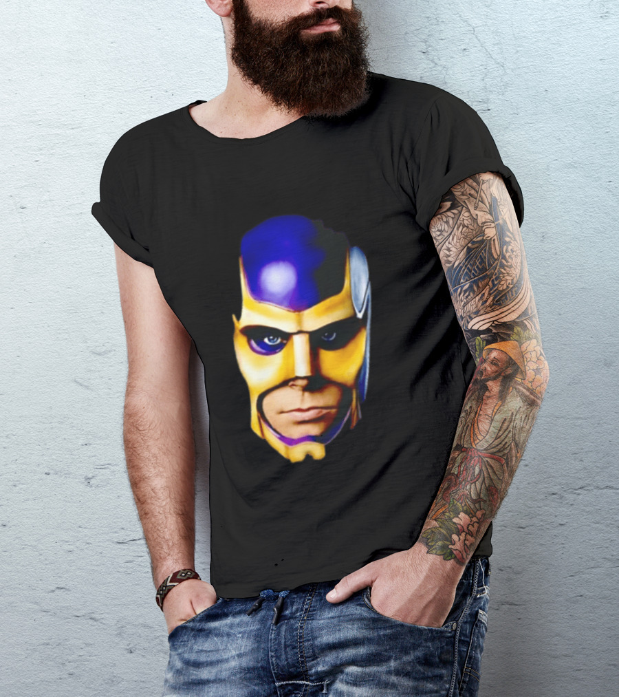 Realistic Painted Purple Gold Superhero Mask Face Close Up T-Shirt