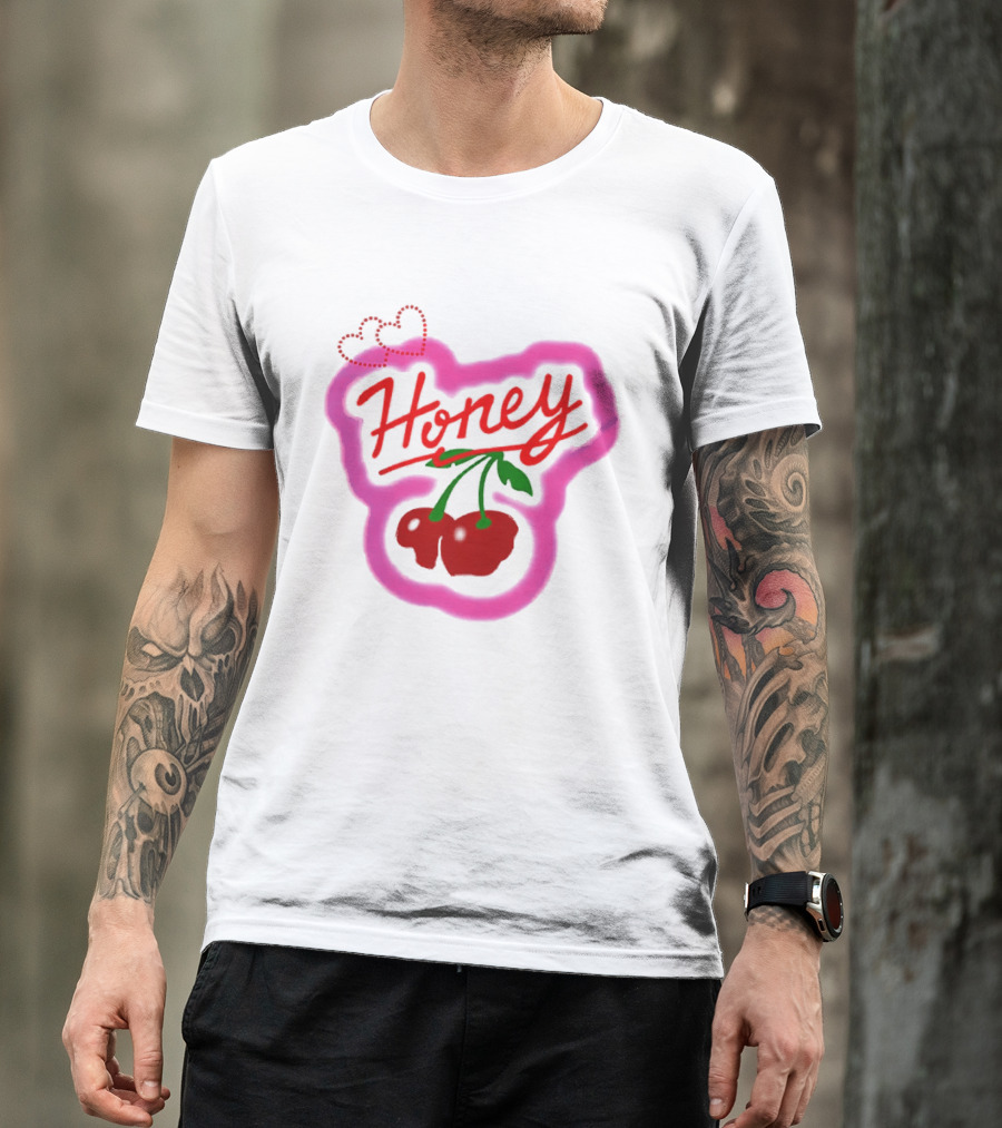 Honey Cherry Fruit Hearts Pink Neon T-Shirt