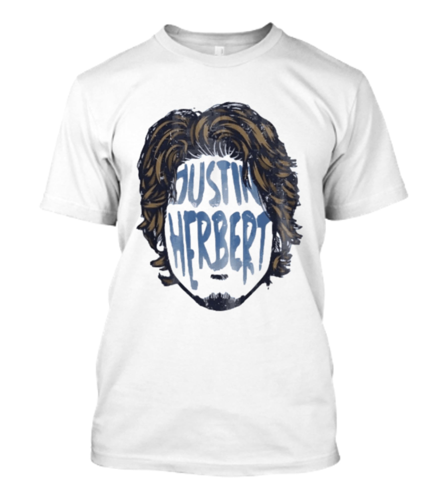 Justin Herbert Distressed Long Hair Beard Head T-Shirt