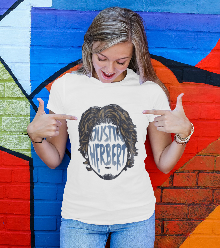 Justin Herbert Distressed Long Hair Beard Head T-Shirt