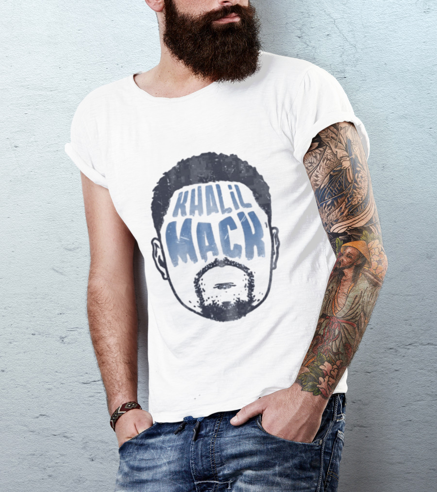 Khalil Mack Bearded Face Blue Distressed T-Shirt