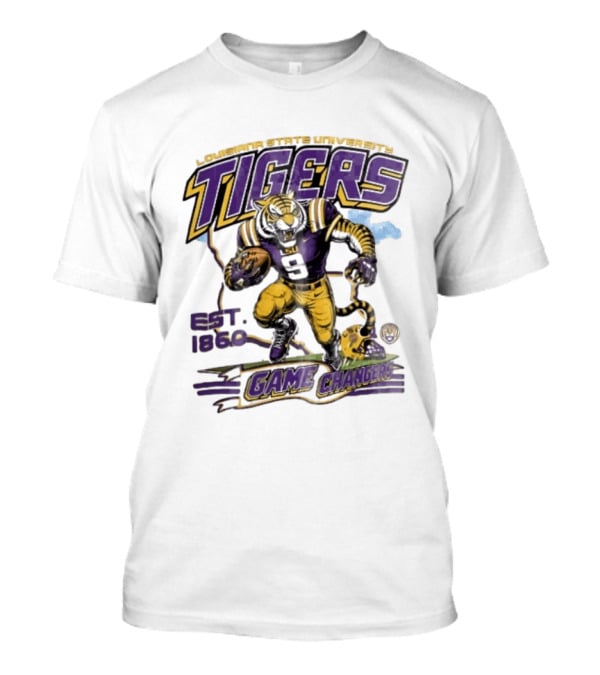 Louisiana State University Tigers Game Changers Est 1860 Football Running Map T-Shirt