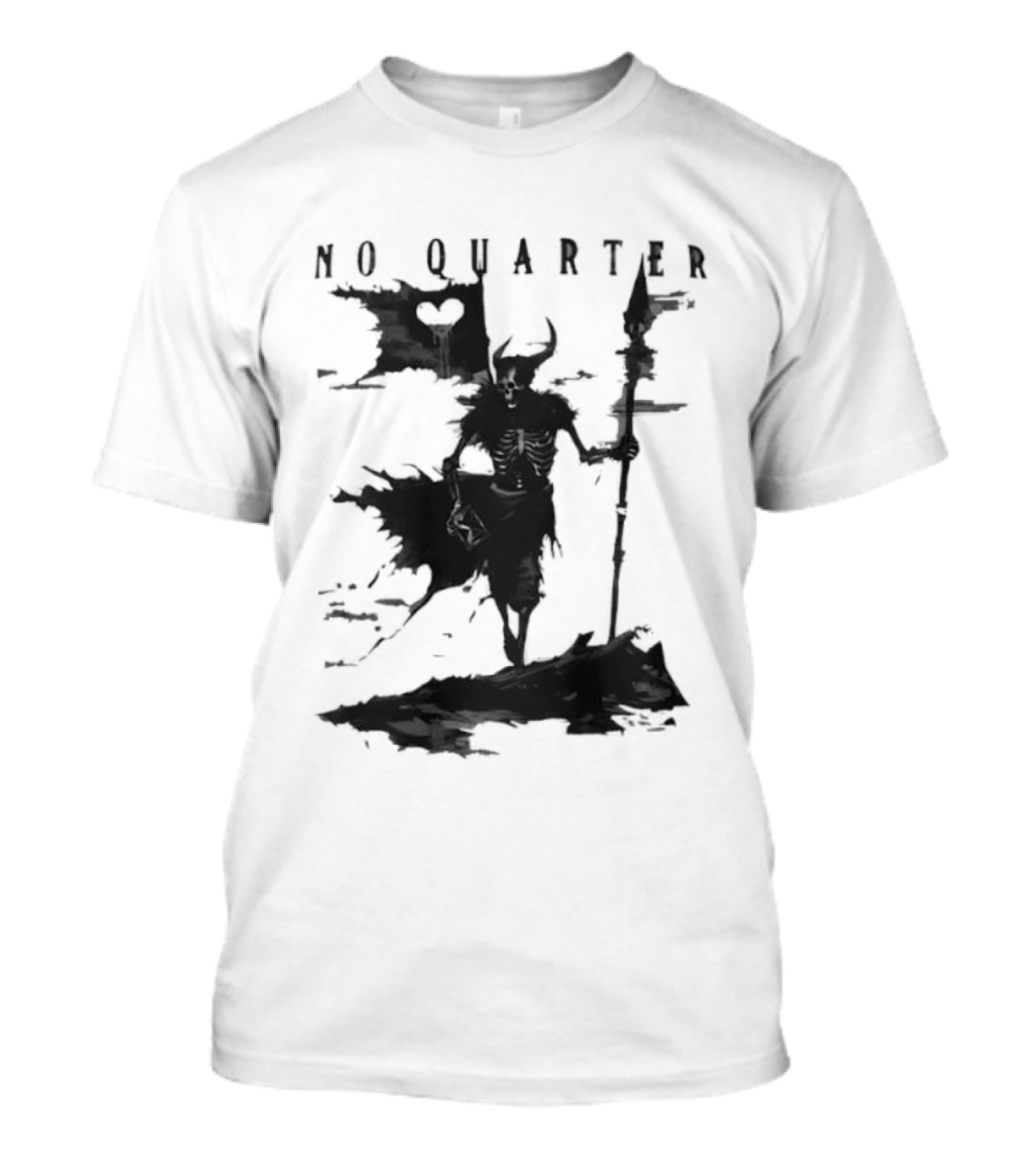 No Quarter Distressed Skeleton Warrior Dark Fantasy T-Shirt