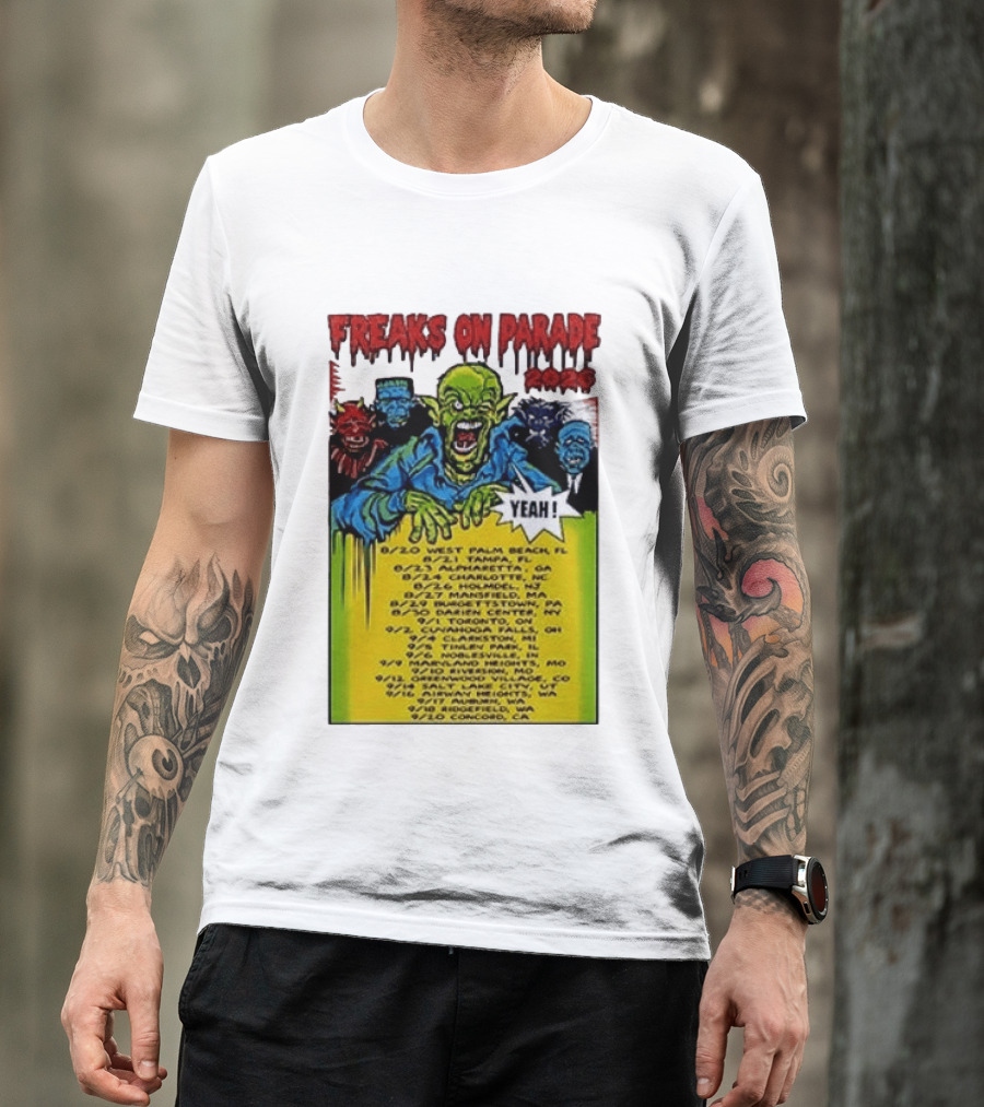 Freaks On Parade Tour 2023 Rob Zombie Dates West Palm Beach Tampa Atlanta Concord T-Shirt