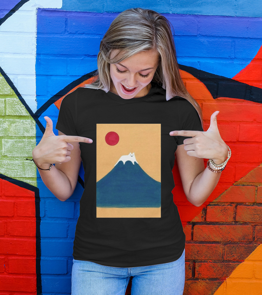 Meow Fuji Cat With Red Sun Illustration Japan T-Shirt
