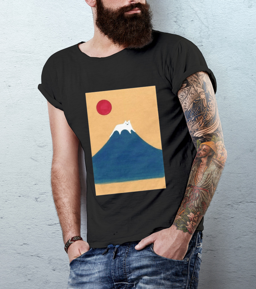 Meow Fuji Cat With Red Sun Illustration Japan T-Shirt