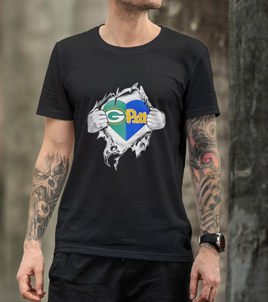 Green Bay Packers Pittsburgh Panthers Superman Heart Rip T-Shirt