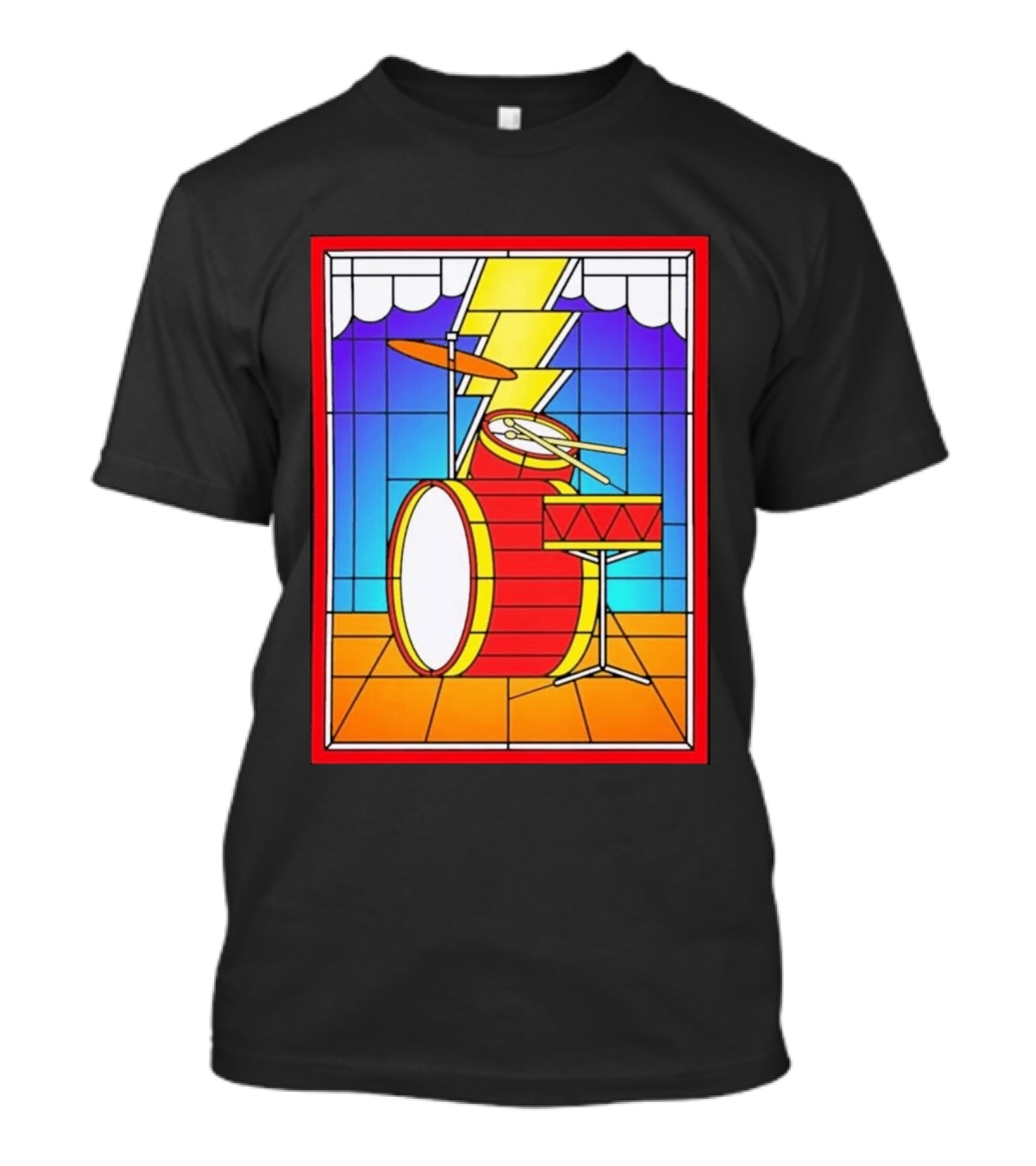 Stained Glass Drum Kit With Lightning Bolt T-Shirt