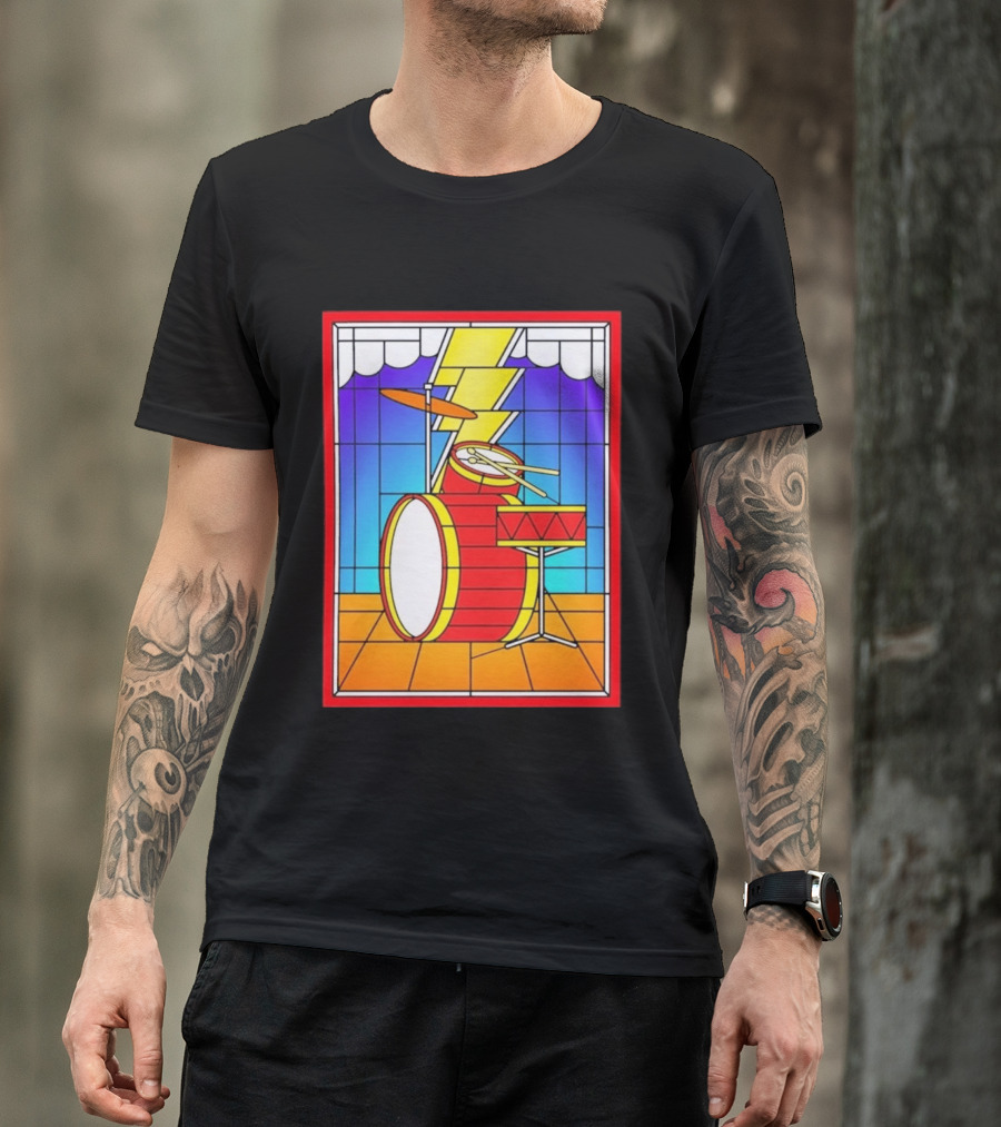 Stained Glass Drum Kit With Lightning Bolt T-Shirt