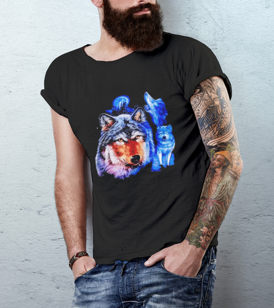 Wild Wolf Pack Moon Night Scene Nature Wildlife Wolves Howling T-Shirt