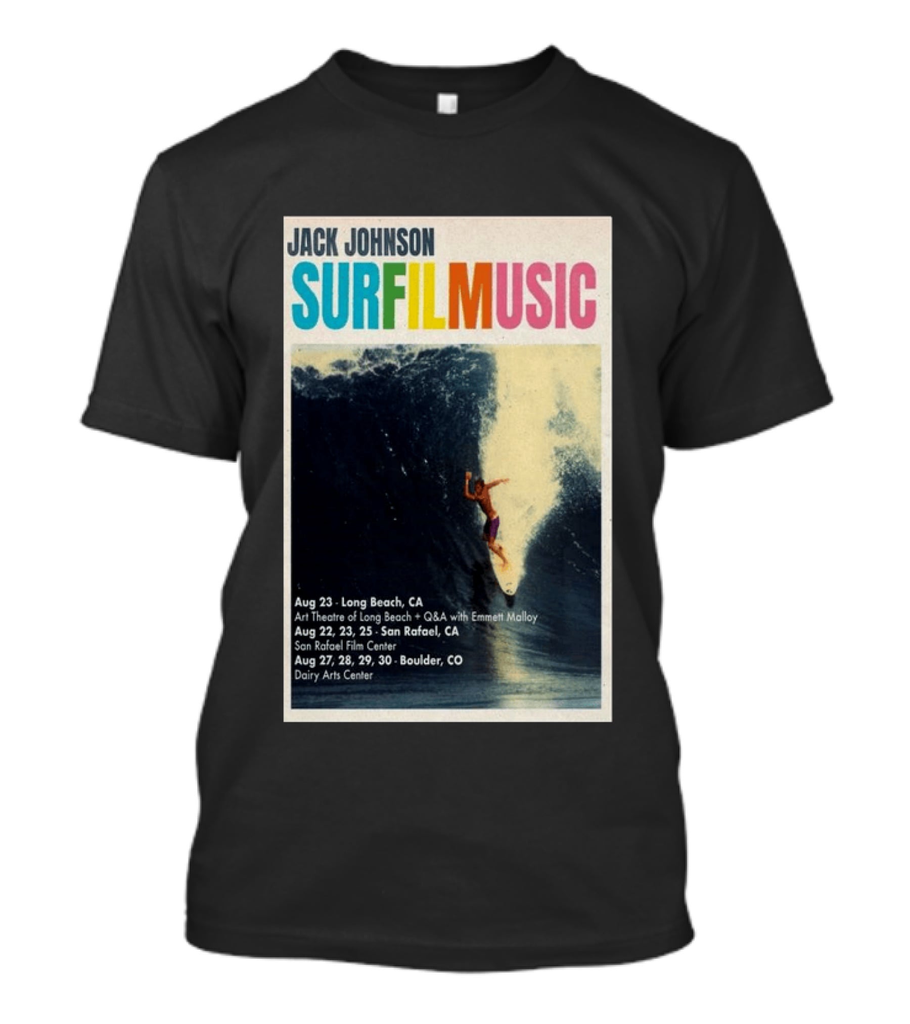 Jack Johnson Surf Film Music Tour Long Beach San Rafael Boulder August 2026 Events T-Shirt