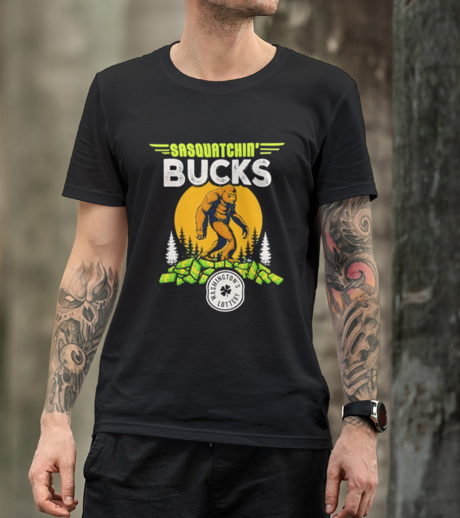 Sasquatchin' Bucks Bigfoot Money Walk And Trees T-Shirt