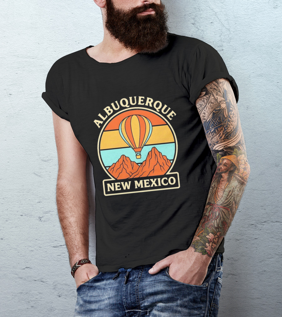 Albuquerque New Mexico Hot Air Balloon Over Mountains T-Shirt