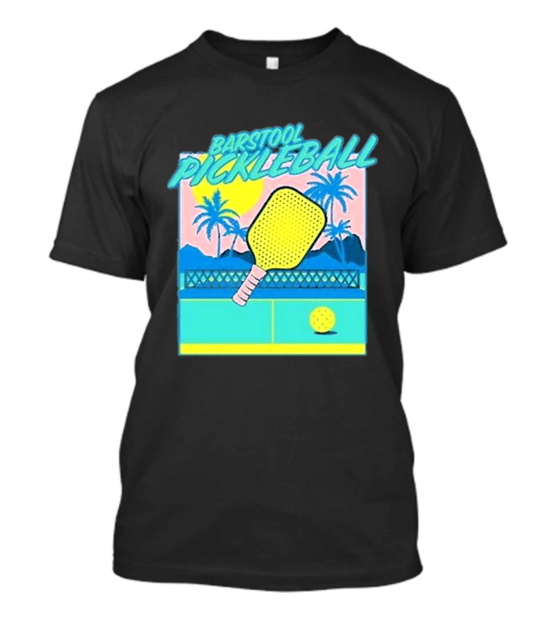 Barstool Pickleball Tropical Retro Paddle And Palm Trees T-Shirt