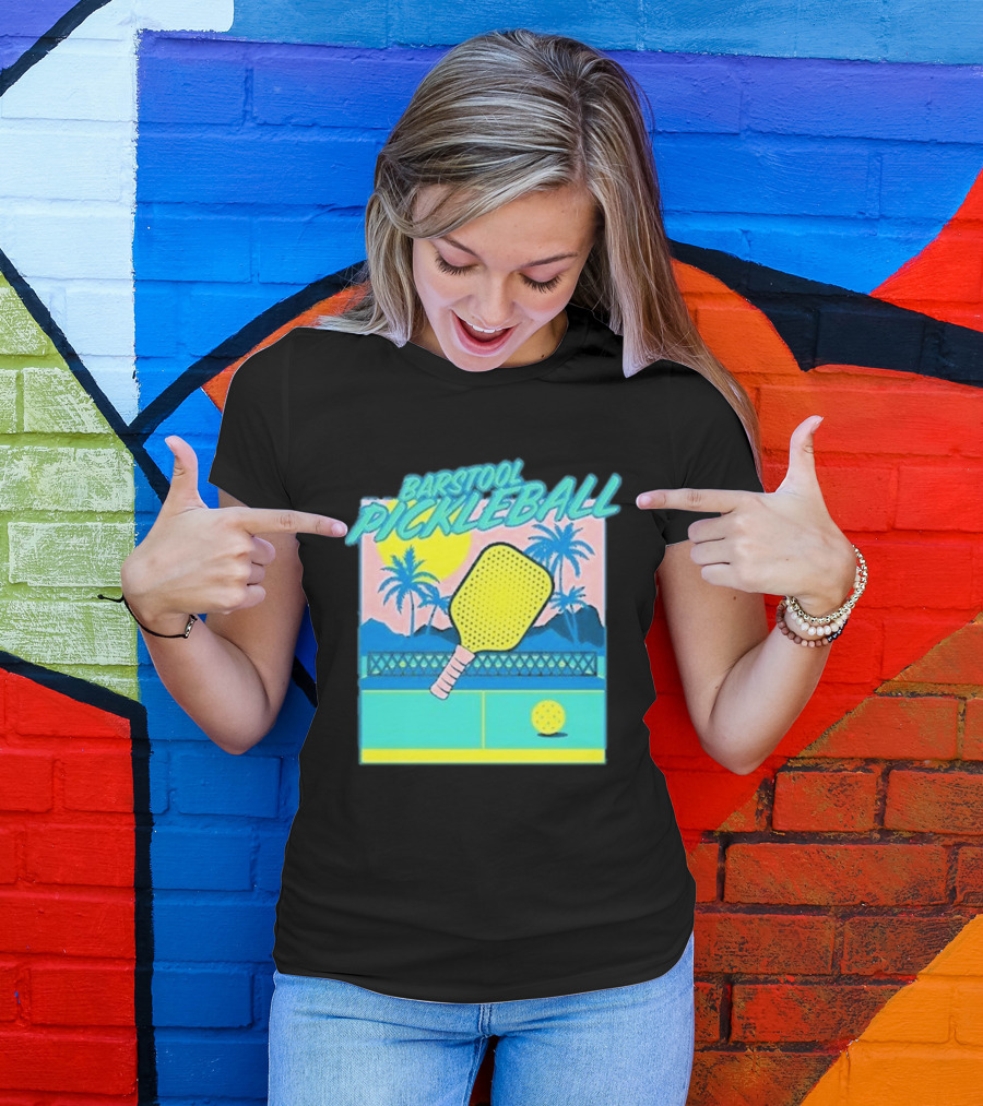 Barstool Pickleball Tropical Retro Paddle And Palm Trees T-Shirt