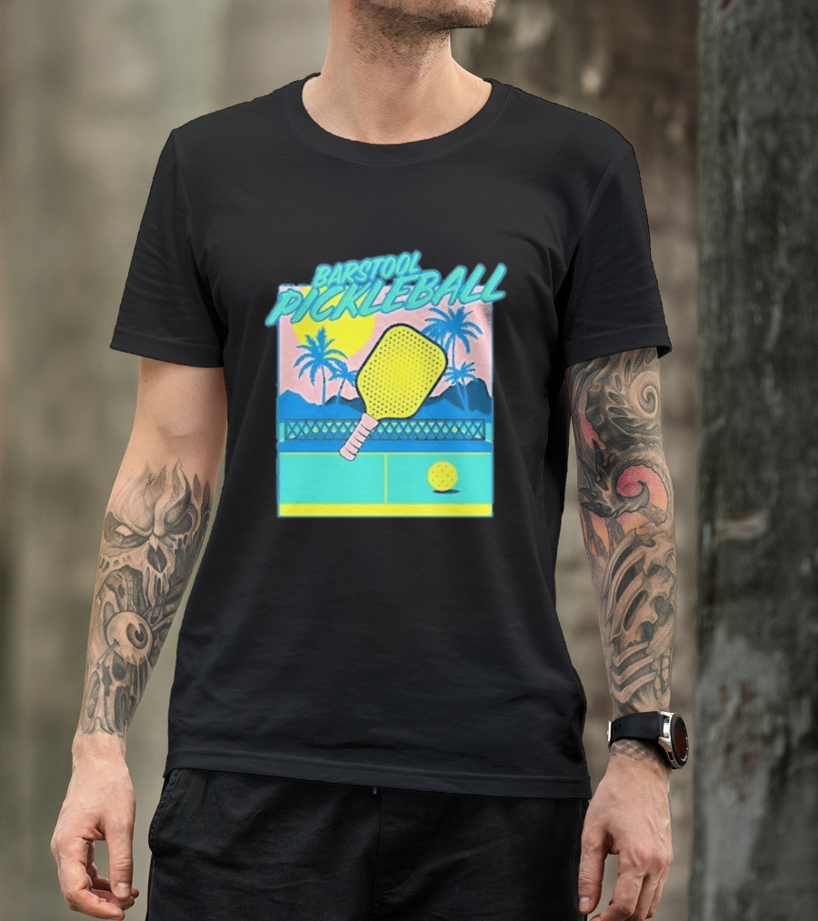 Barstool Pickleball Tropical Retro Paddle And Palm Trees T-Shirt