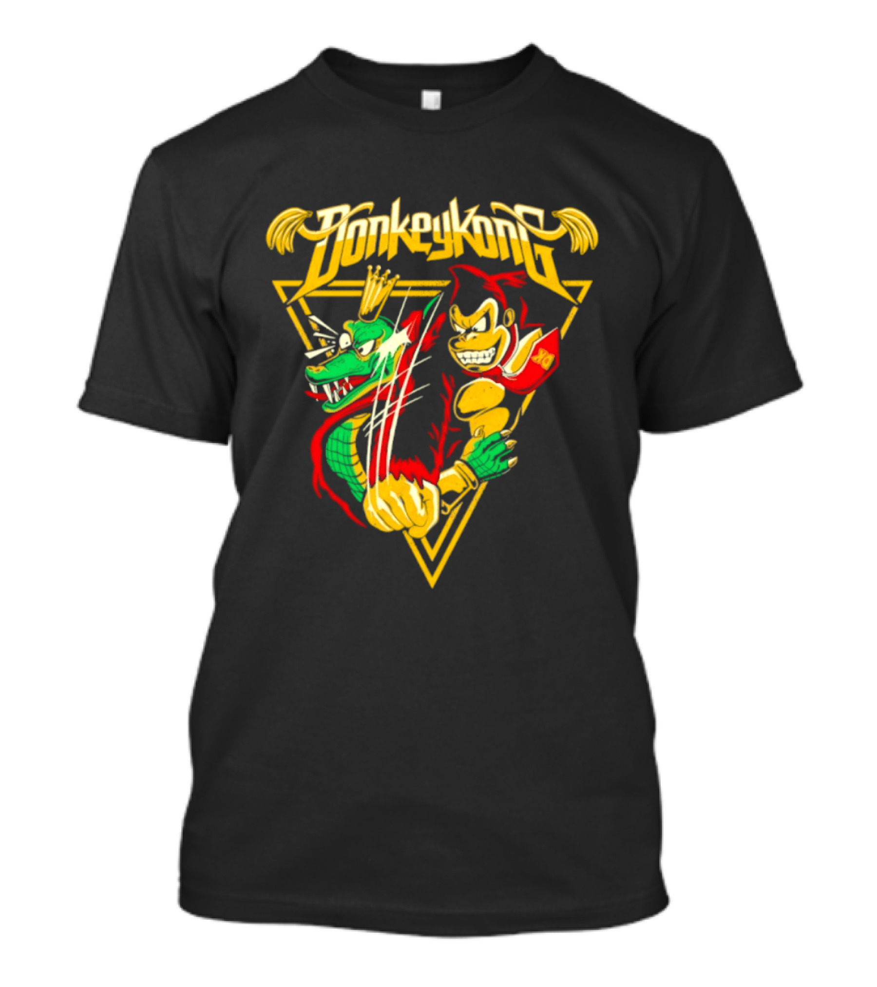 Donkey Kong Cartoon Retro Style Triangular Battle Scene T-Shirt