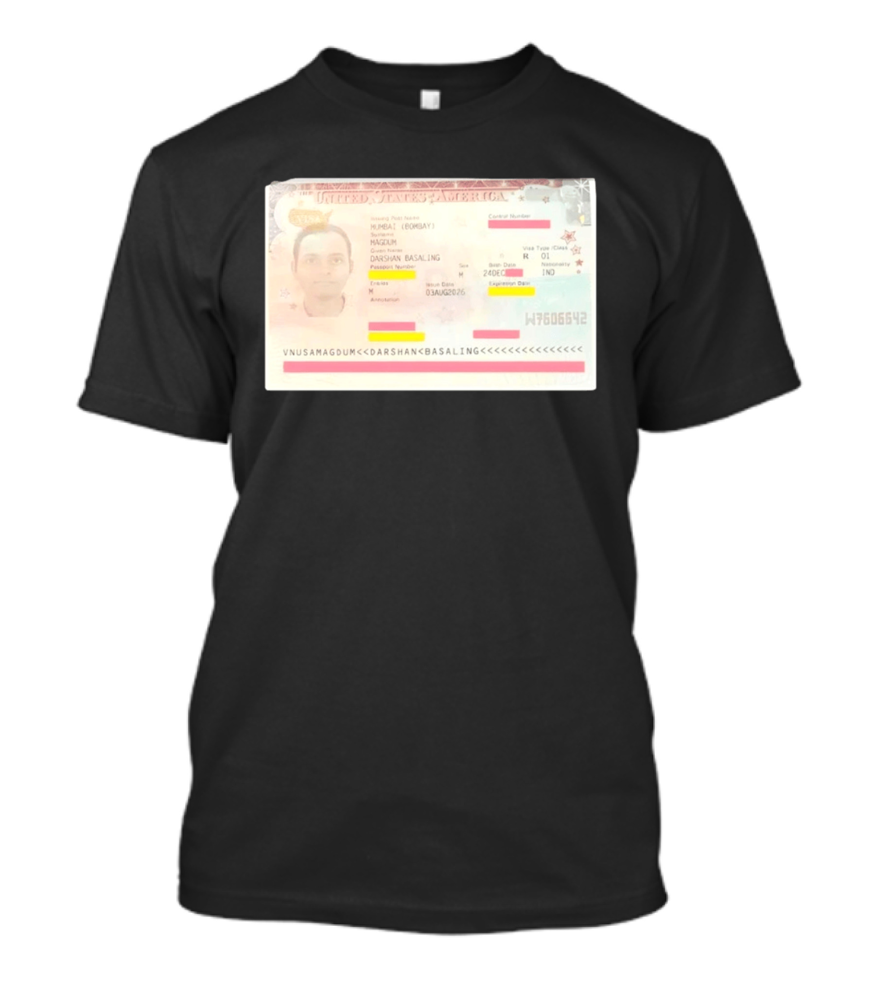 United States Of America Visa Darshan Basaling Magdum Mumbai Passport T-Shirt