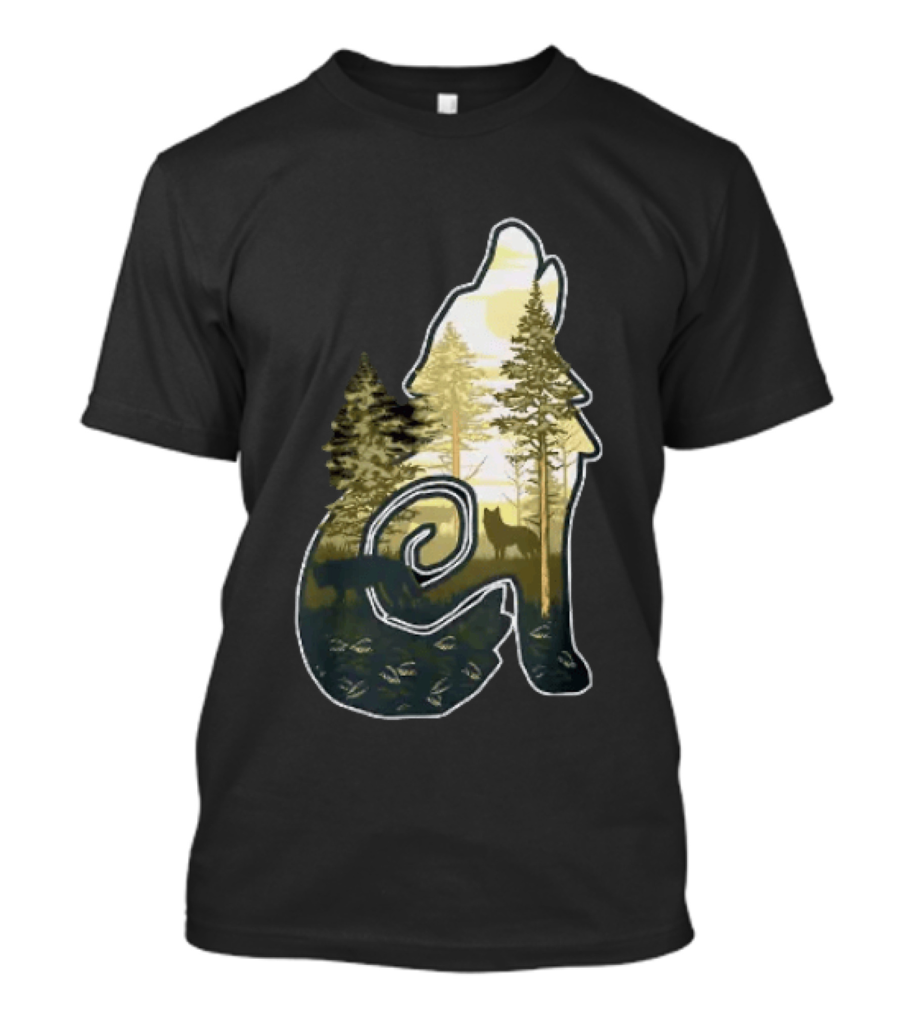 Wolf Howling Forest Scene Fahlo Nature Wildlife T-Shirt