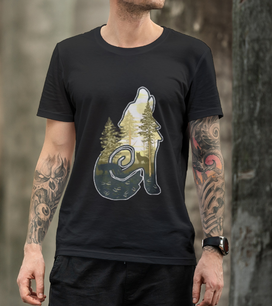 Wolf Howling Forest Scene Fahlo Nature Wildlife T-Shirt