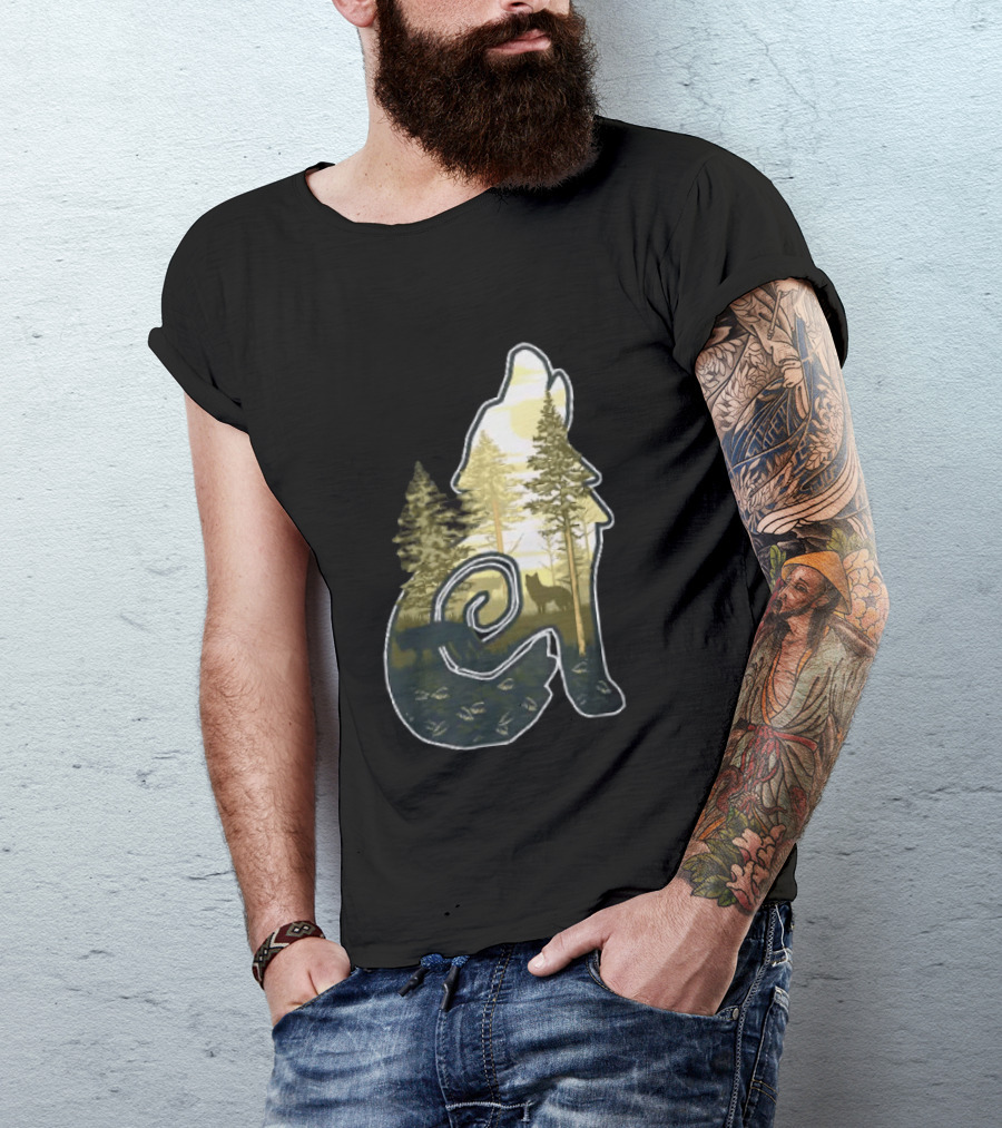 Wolf Howling Forest Scene Fahlo Nature Wildlife T-Shirt