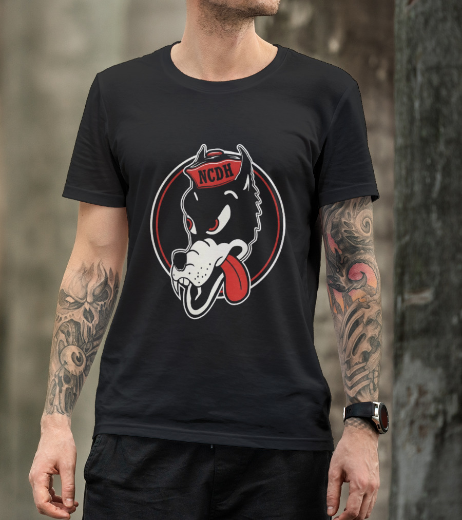 NCDH Wolf Cartoon Red Circle T-Shirt