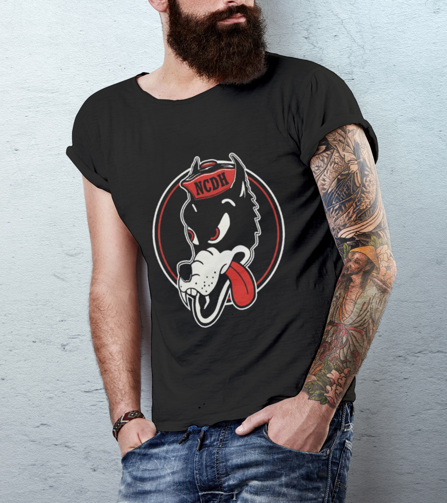 NCDH Wolf Cartoon Red Circle T-Shirt