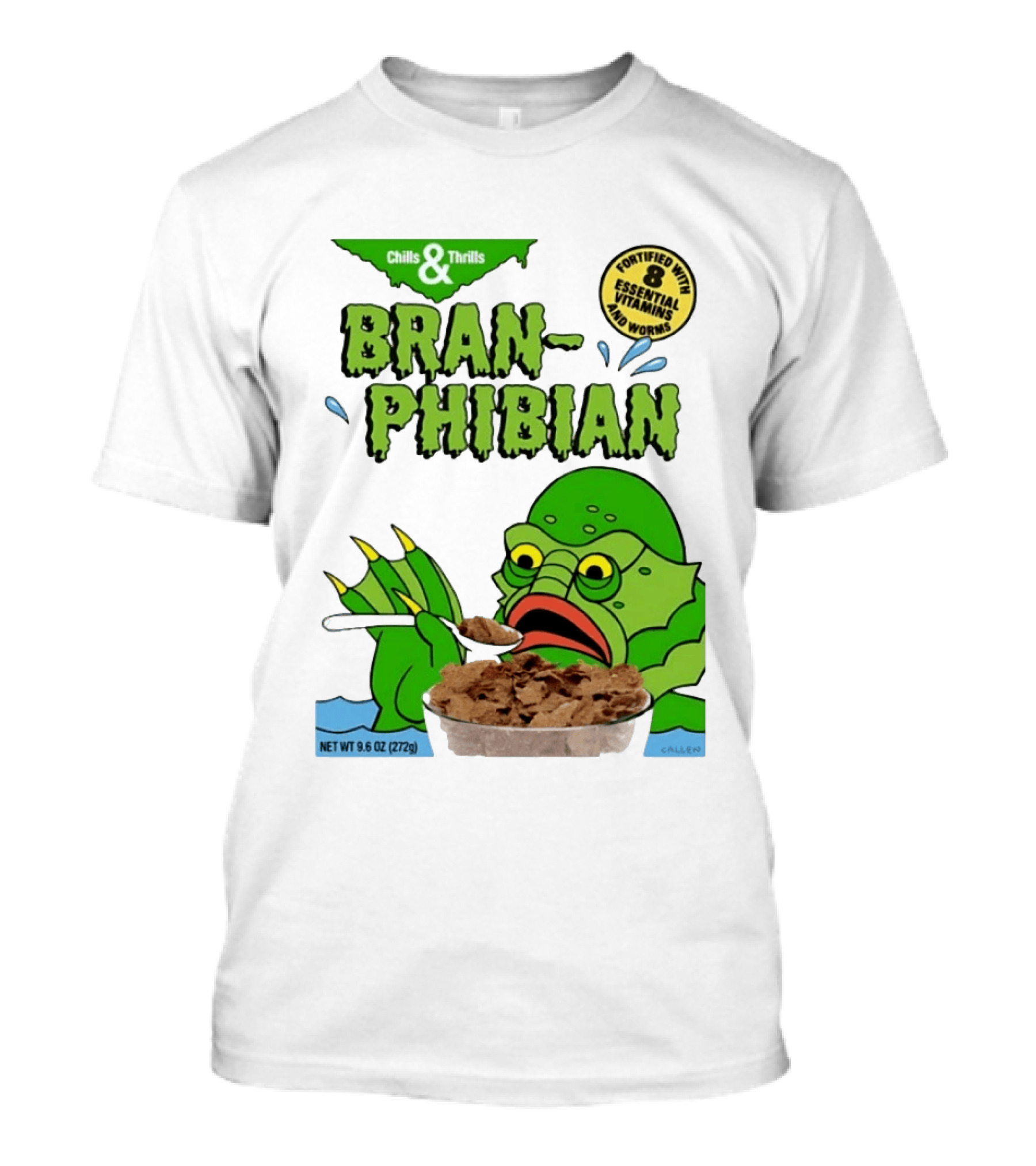 Bran Phibian Chills And Thrills Cereal Box Fortified With 8 Essential Vitamins And Worms T-Shirt