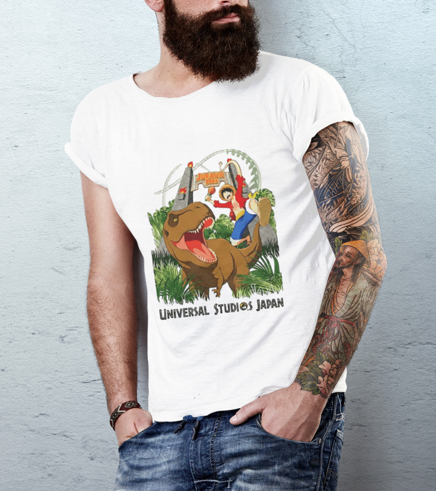 Universal Studios Japan One Piece Jurassic Park Luffy Riding Rex T-Shirt