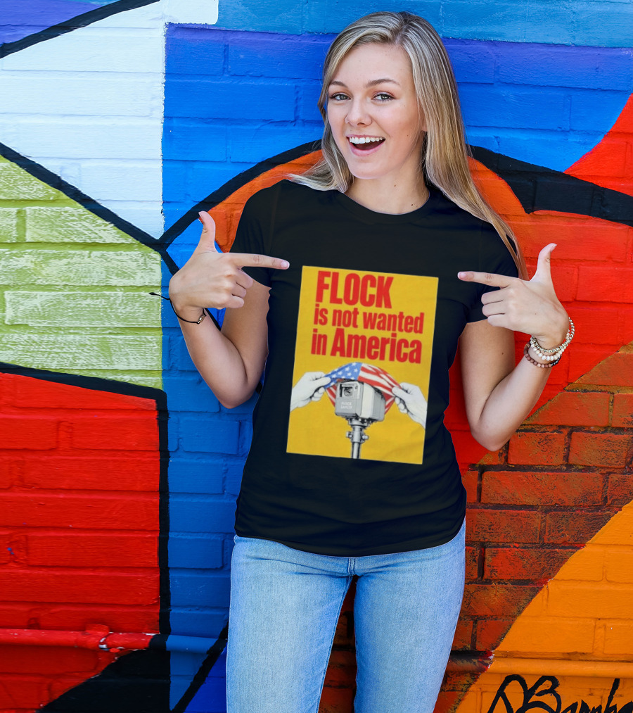 Flock Is Not Wanted In America Surveillance Safety Camera Covering Flag T-Shirt