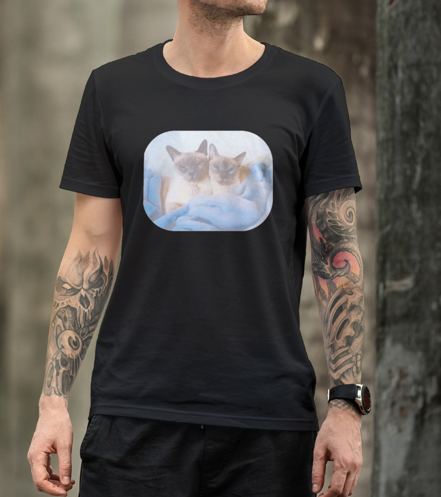 Siamese Cats Snuggling In Blue Blanket T-Shirt
