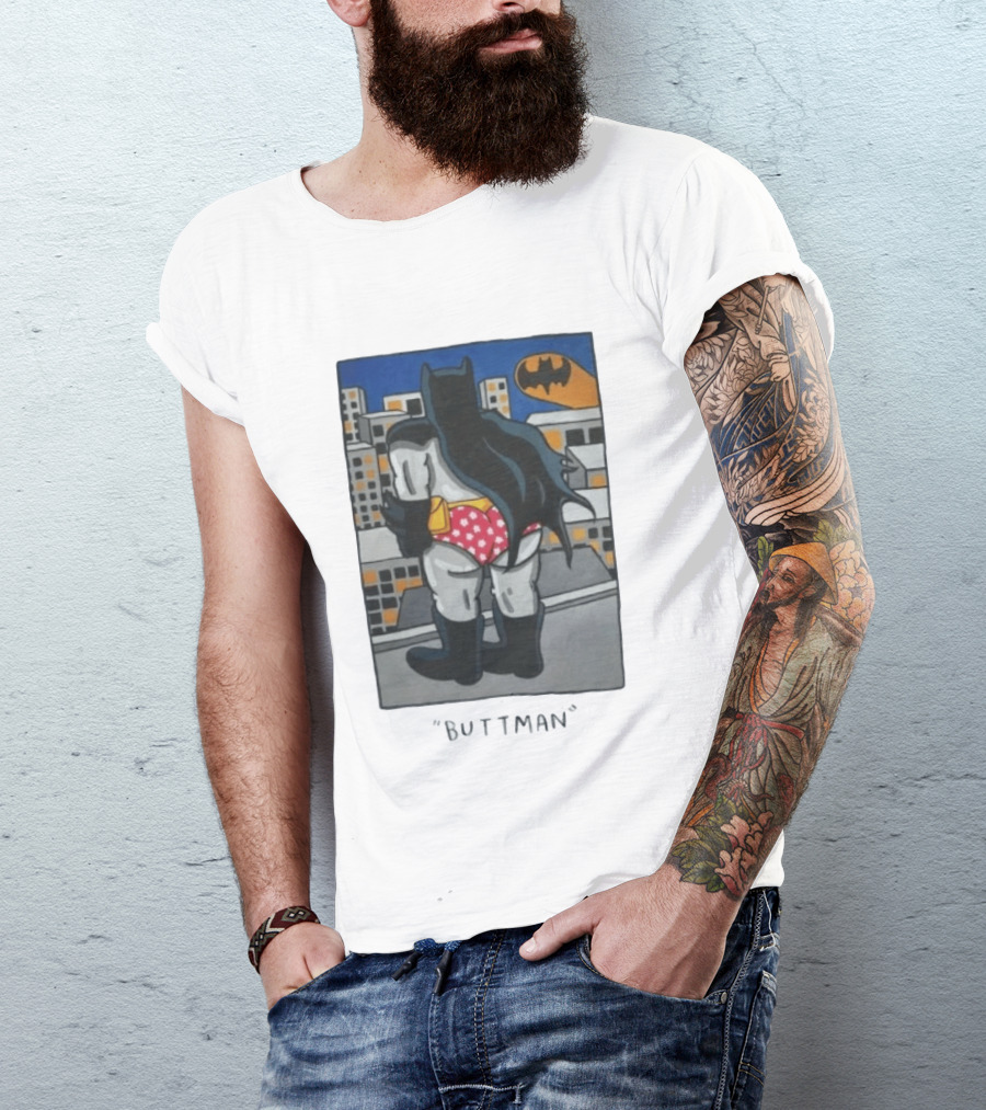 Buttman Batman Superhero Comedy Humor Retro Pop T-Shirt