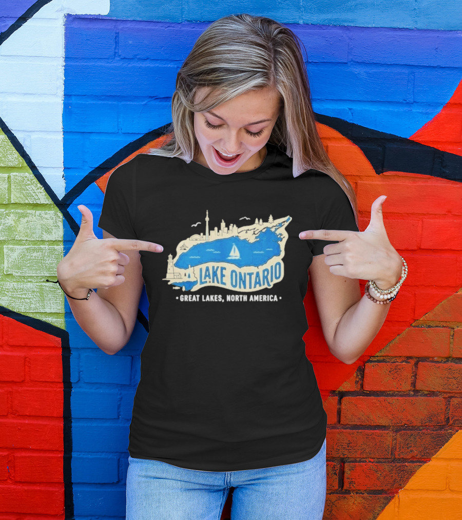 Lake Ontario Skyline Map Great Lakes North America T-Shirt