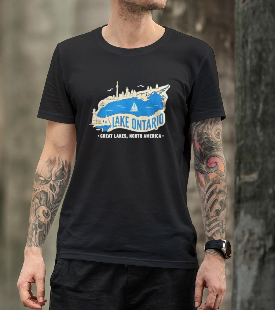 Lake Ontario Skyline Map Great Lakes North America T-Shirt