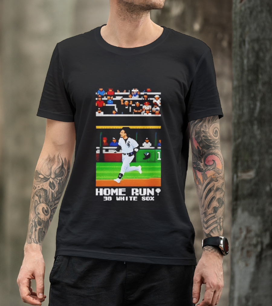 Yoan Moncada Home Run 3B White Sox Pixel Art Baseball Game Scene T-Shirt